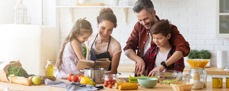 happy family using union-made comfort food recipes  happy family using union-made comfort food recipes