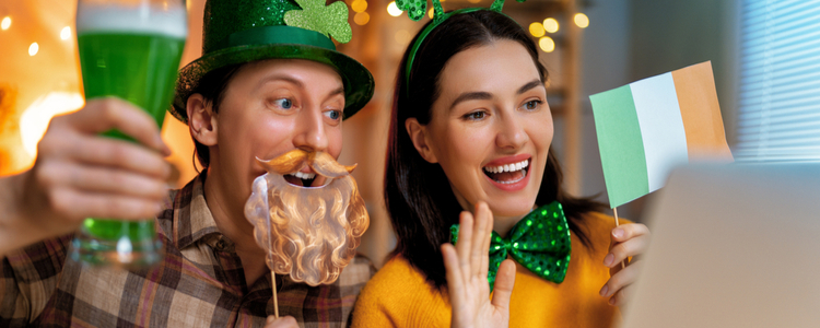 happy couple celebrating St. Patrick's Day at home bar crawl happy couple celebrating St. Patrick's Day at home bar crawl